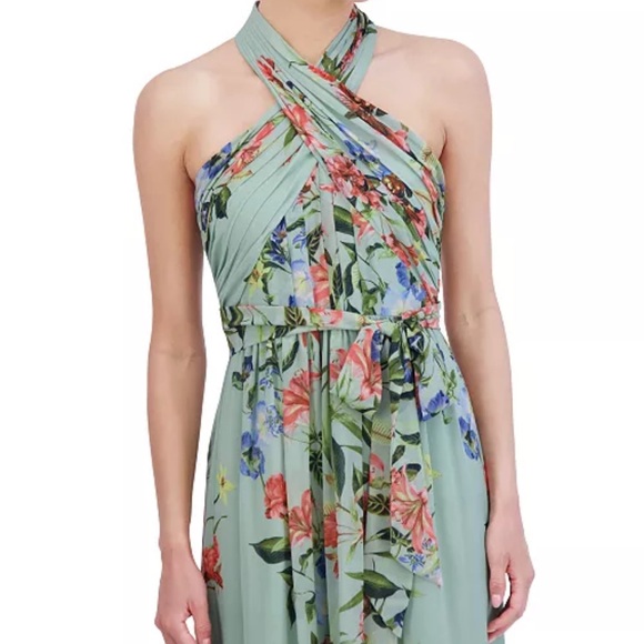 Eliza J Chic Floral Mint Green Halter Maxi Dress Sz 14 NWT - Picture 4 of 8
